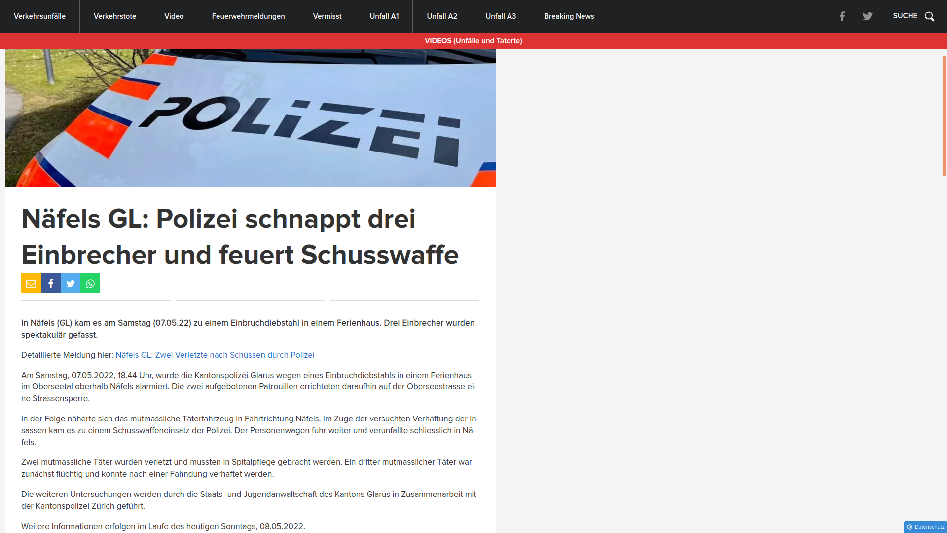 Näfels Glarus: Polizei schnappt drei Einbrecher und feuert Schusswaffe