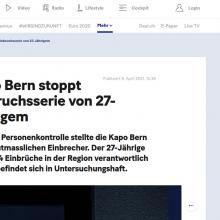 Kapo Bern stoppt Einbruchsserie von 27-Jährigem
