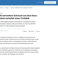 Schwyz: Mit wertvollem Schmuck aus dem Haus - Polizei verhaftet einen Trickdieb