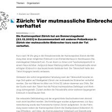 Dübendorf: Vier mutmassliche Einbrecher verhaftet