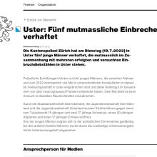 Uster: Fünf mutmassliche Einbrecher verhaftet 