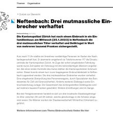 Neftenbach Zürich: Drei mutmassliche Einbrecher verhaftet