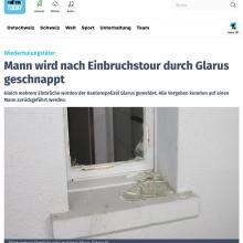 Mann wird nach Einbruchstour durch Glarus geschnappt