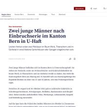 Zwei junge Männer nach Einbruchserie im Kanton Bern in U-Haft