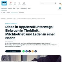 Diebe in Appenzell unterwegs: Einbruch in Tierklinik, Milchbetrieb und Laden in einer Nacht