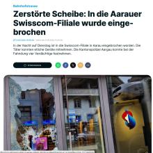 Zerstörte Scheibe: In die Aarauer Swisscom-Filiale wurde eingebrochen 