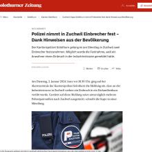 Solothurn: Polizei nimmt in Zuchwil Einbrecher fest – Dank Hinweisen aus der Bevölkerung