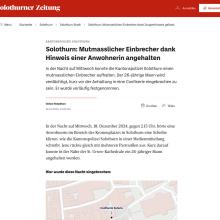 Solothurn: Mutmasslicher Einbrecher dank Hinweis einer Anwohnerin angehalten