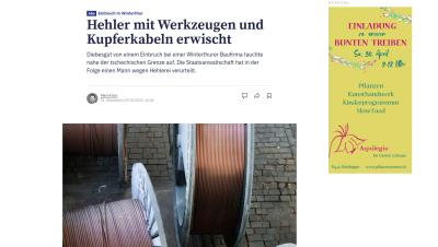 Einbruch in Winterthur: Hehler mit Werkzeugen und Kupferkabeln erwischt