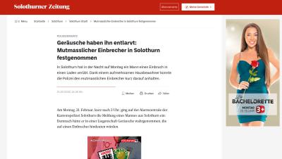 Geräusche haben ihn entlarvt: Mutmasslicher Einbrecher in Solothurn festgenommen