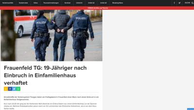 Frauenfeld TG: 19-Jähriger nach Einbruch in Einfamilienhaus verhaftet