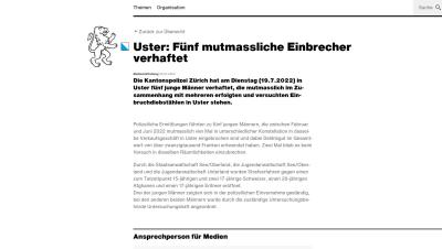 Uster: Fünf mutmassliche Einbrecher verhaftet 