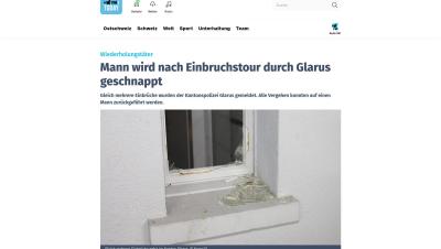 Mann wird nach Einbruchstour durch Glarus geschnappt