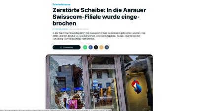 Zerstörte Scheibe: In die Aarauer Swisscom-Filiale wurde eingebrochen 