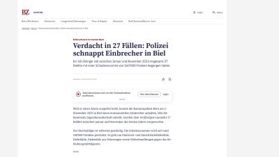 Verdacht in 27 Fällen: Polizei schnappt Einbrecher in Biel