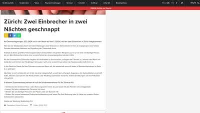 Zürich: Zwei Einbrecher in zwei Nächten geschnappt