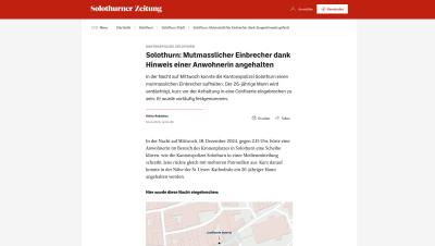 Solothurn: Mutmasslicher Einbrecher dank Hinweis einer Anwohnerin angehalten